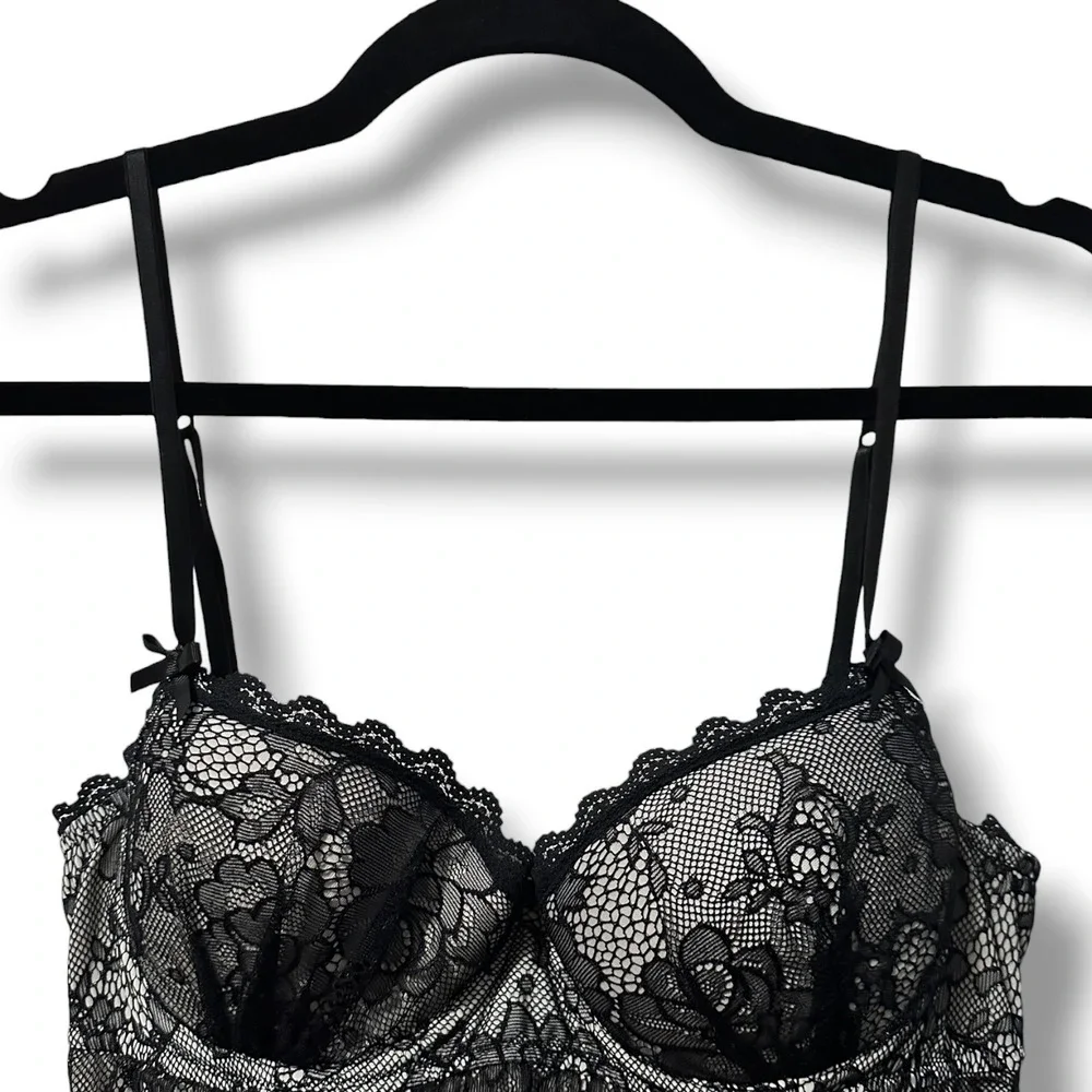 Victoria's Secret Sexy Little Things Black Lace Underwire Chemise Babydoll 36C
